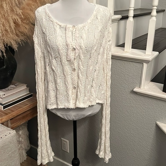 Free People White Knit Robyn Cardi Bright White Size XL - Picture 3 of 9
